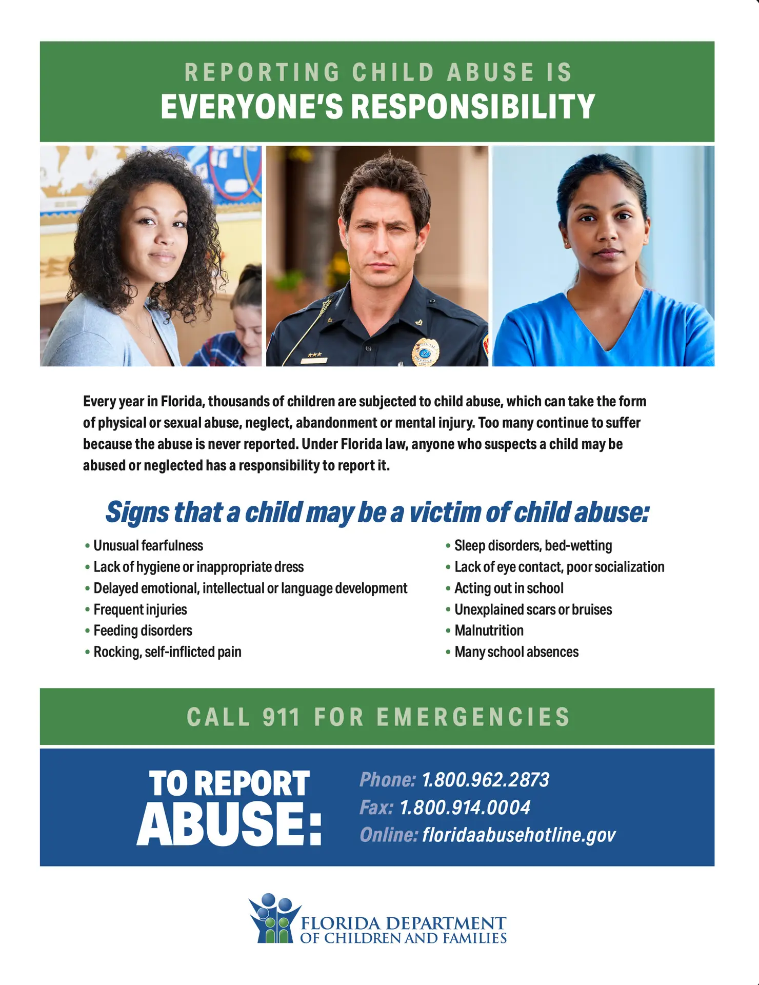 Recognizing and reporting child abuse — English-language poster